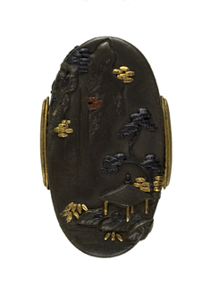 Image for Kashira with a Thatched Hut and a Waterfall