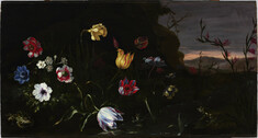 Image for Flowers by a Pond with Frogs