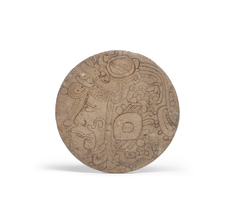 Image for One of a Pair of Maya Painted Earflare Frontals with Profile Deity Heads