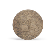 Image for One of a Pair of Maya Painted Earflares with Profile Deity Heads