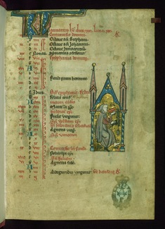 Image for Leaf from Psalter: January Calendar, Man Drinking from a Bowl