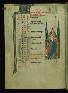 Image for Leaf from Psalter: February Calendar, Woman Holding a Candle for Candlemas