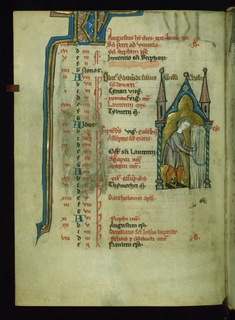 Image for Leaf from Psalter: August Calendar, Man Using a Sickle to Reap Crops