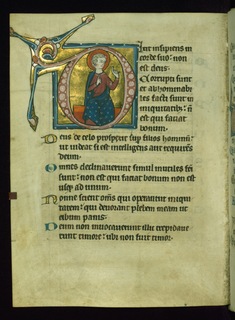 Image for Leaf from Psalter: Psalm 52, Initial D with Seated Apostle