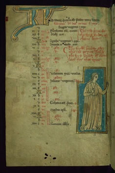 Image for Leaf from the Touke Psalter: February Calendar, Woman Holding Long Candle for Candlemas