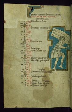 Image for Leaf from the Touke Psalter: June Calendar, Man Carrying Bundles of Wood