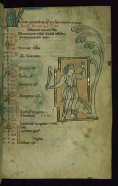 Image for Leaf from Touke Psalter: November Calendar, Man Knocking Acorns Out of a Tree to Feed Pigs