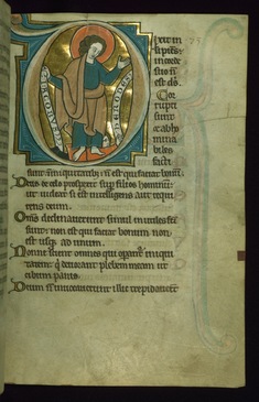 Image for Leaf from the Touke Psalter: Psalm 52, Initial "D" with Saint James the Greater Trampling Herod