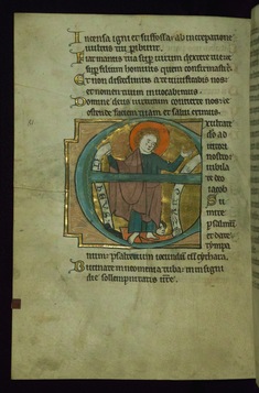 Image for Leaf from the Touke Psalter: Psalm 80, Initial "E" with Saint Matthew Trampling Zaroes