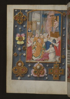 Image for Leaf from Aussem Hours: Prayers of Saint Gregory, Mass of Saint Gregory with Illusionistic Jewelry in Margins
