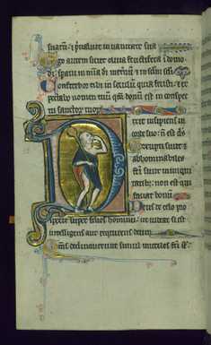 Image for Leaf from Psalter: Psalm 52, Initial D with Fool Holding a Club and Biting a Loaf