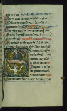 Image for Leaf from Psalter: Psalm 68, Initial S with David in Water Below Christ