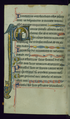 Image for Leaf from Psalter: Psalm 101, Initial D with Kneeling Female Supplicant