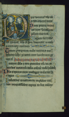 Image for Leaf from Psalter: Psalm 109, Initial D with God the Father and Christ