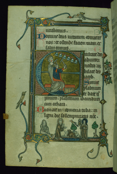 Image for Leaf from Psalter: Psalm 80, Initial E with David Ringing Bells