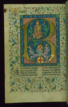 Image for Leaf from Breviary: Psalm 1, Initial B with David Playing the Harp