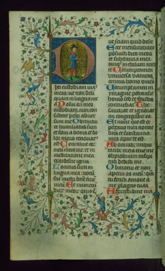 Image for Leaf from Breviary: Psalm 38, Initial D with a Hunter