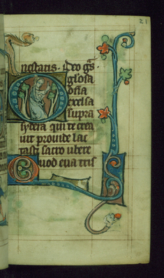 Image for Leaf from Book of Hours: Lauds from Hours of the Virgin, Initial O with Woman Standing Among Trees