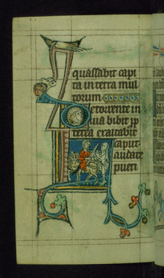 Image for Leaf from Book of Hours: Vespers from Hours of the Virgin, Initial L with Saint Martin Dividing his Cloak