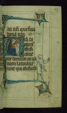 Image for Leaf from Book of Hours: None from Hours of the Virgin, Initial N with a Seated Scribe Writing on a Scroll