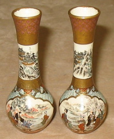One of a Pair of Bottle Shaped Vases with Domestic Scenes and a Rural Landscape