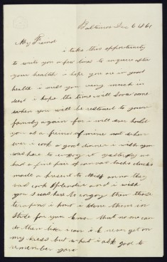 Autograph Letter from Sybby Grant to Her Master, John Hanson Thomas