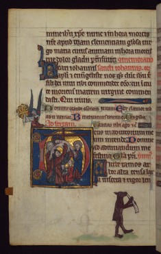 Leaf from Book of Hours: Deposition; Bear Blowing a Horn from a Marginal Cycle of Images of the Funeral of Renard the Fox