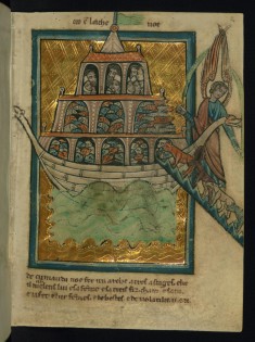 Leaf from Bible Pictures by William de Brailes: The Animals Enter Noah's Ark