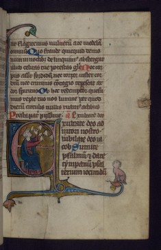 Initial E with David Playing Bells; Hybrid Creature in Margins