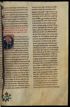 Initial "P" with standing scholar addressing seated prince