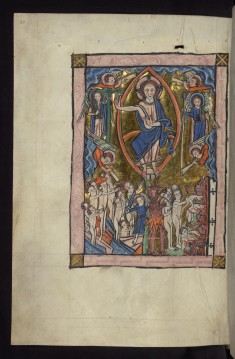 Above: Last Judgment with Christ in Majesty; Below: Resurrection of the dead, and Devil herding damned into Hell