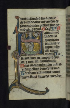 Initial S with Christ blessing and David in the sea