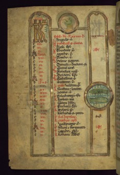 February Calendar with Griffin (?) and Pisces in roundels