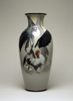 Vase with Rooster, Hen, and Chicks among Banana Plants