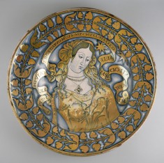 Lustered dish with a female figure
