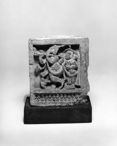 One of a Pair of Carved Bricks Representing Musicians