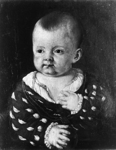 Portrait of an Infant Boy Holding an Apple