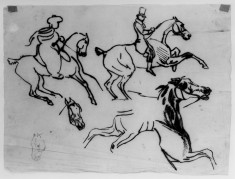 Sketch of horses, riders after gericault