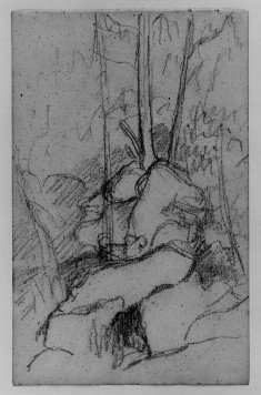Sketch of landscape with rocks and trees