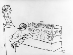 Court, girl sketching a sarcophagus