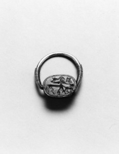 Scarab with a Centaur and Two Lions Set in a Swivel Ring