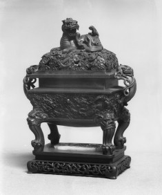 Covered Incense Burner with Dragons Pursuing Jewel and Kirin atop Lid