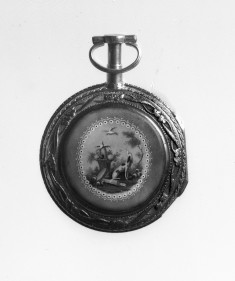 Watch with emamelled panel of emblems of Love