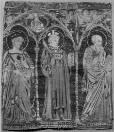 Embroidered Altar Frontal with Saints Paul, Lawrence, and Catherine