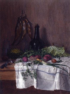Still Life: Vegetables, Fish, and Radishes
