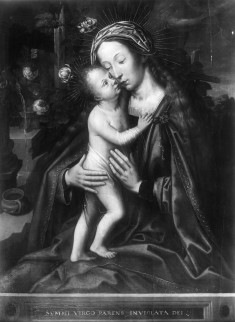 Virgin and Child by a Fence of Roses