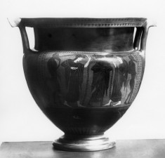 Column Krater with Athena and Herakles, Dionysus and Satyrs