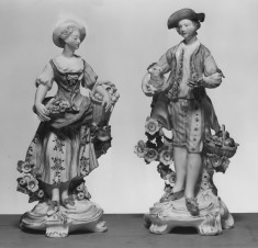 Woman with a Basket of Eggs and Young Man with a Lamb and a Fruit Basket