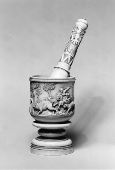Mortar and Pestle with Hunting Scenes