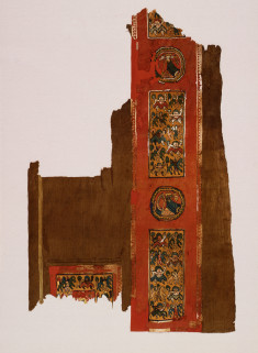 Coptic Textile Panel with Bust of a king, Dancers, & Horsemen